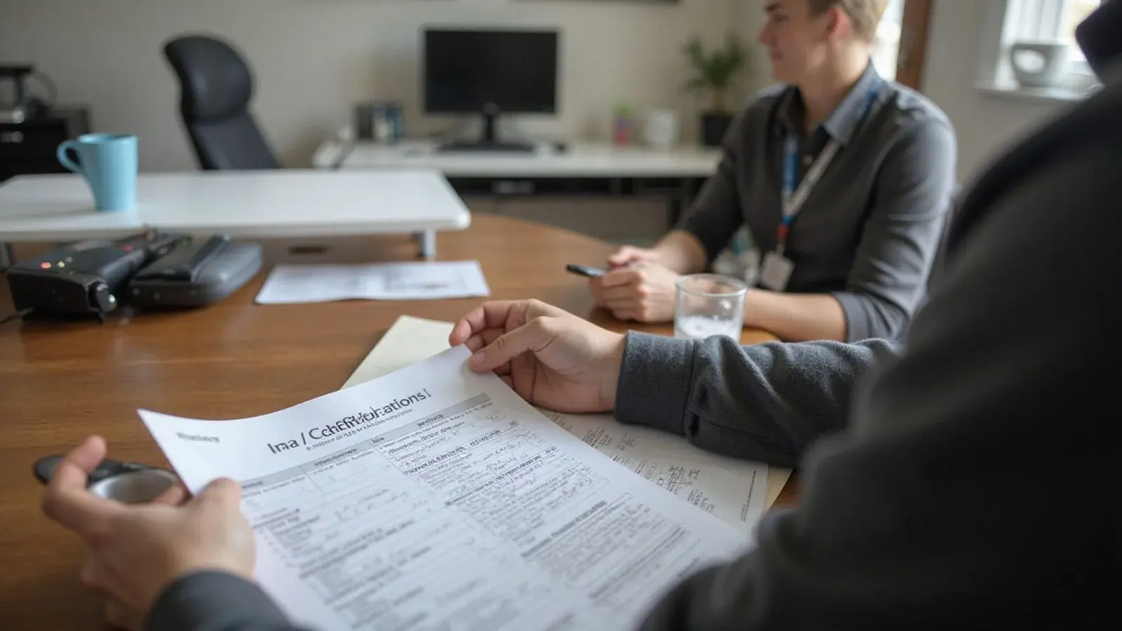 Person reading DWI record paperwork at a table
