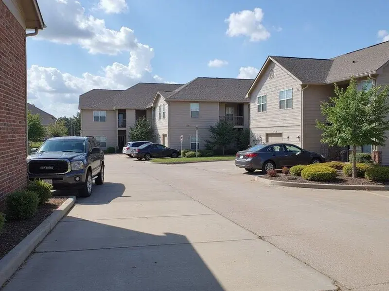 An apartment community and its parking lot
